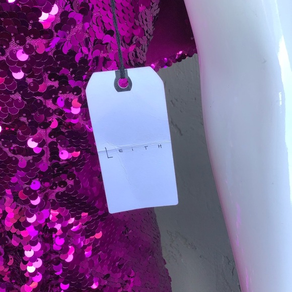 Leith Pink Sequin One-Shoulder Dress NWT - Picture 6 of 9